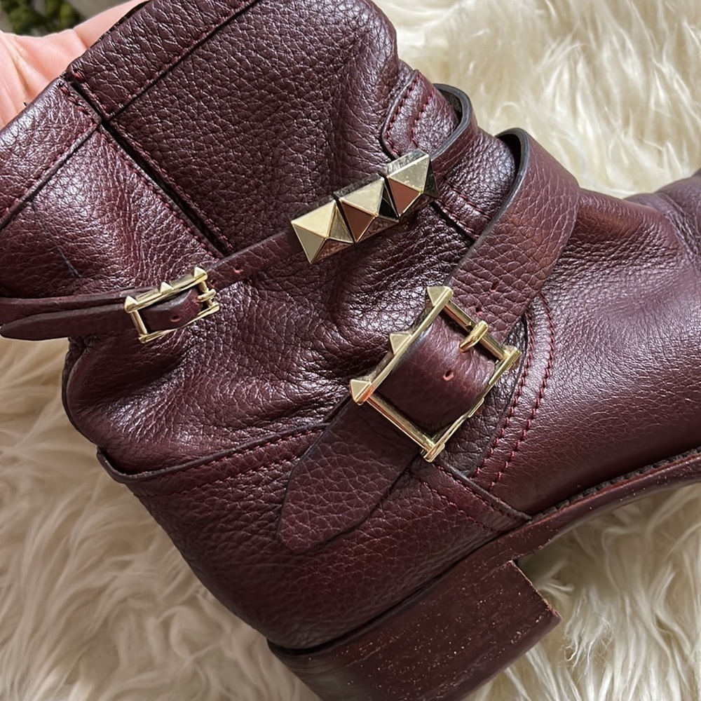 Valentino Rouge Absolute' studded Moto Boot 37.5 women’s DARK RED Preowned - Picture 10 of 12